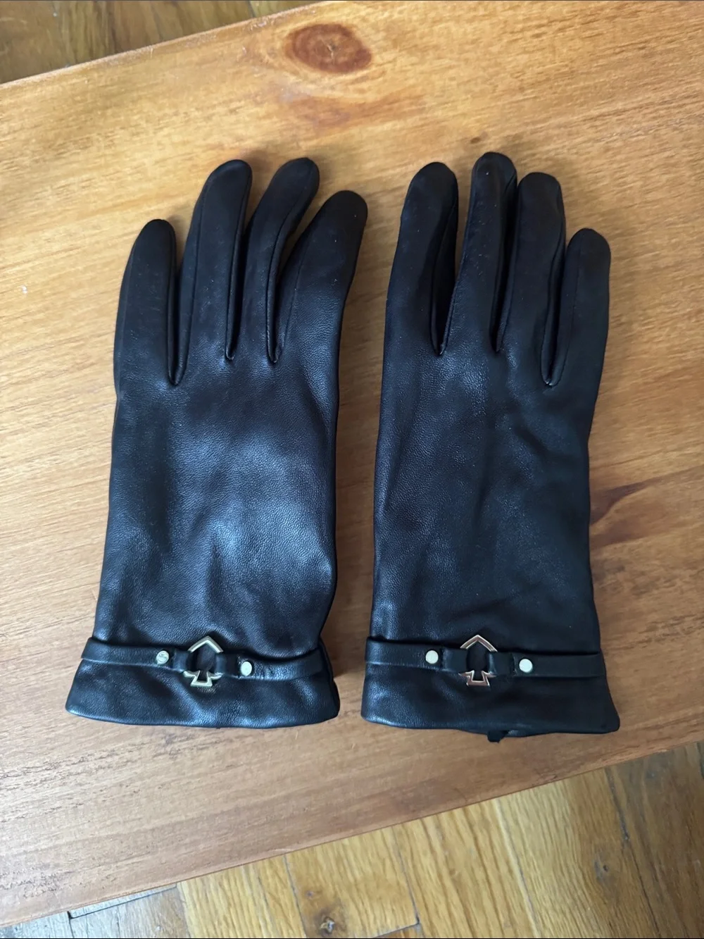 kate spade Black Leather Gloves with Signature Spade Accent